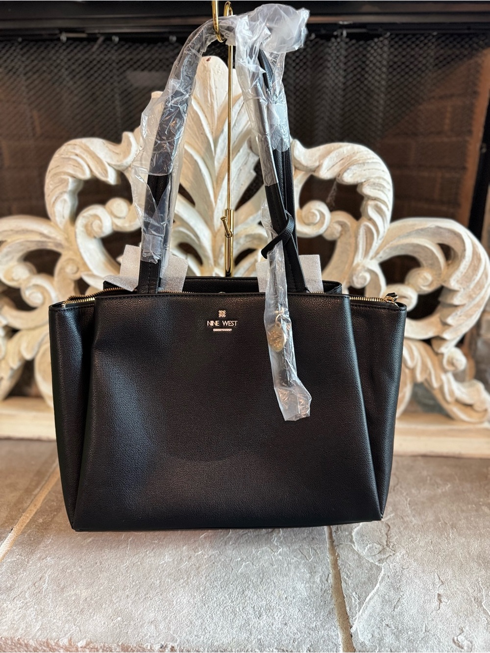 Nine West Black Pebbled Shoulder Laptop Tote NWT